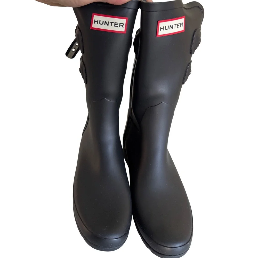 Hunter Limited Edition Original Refined Rain Boots Double Strap Black US 7 EU 38